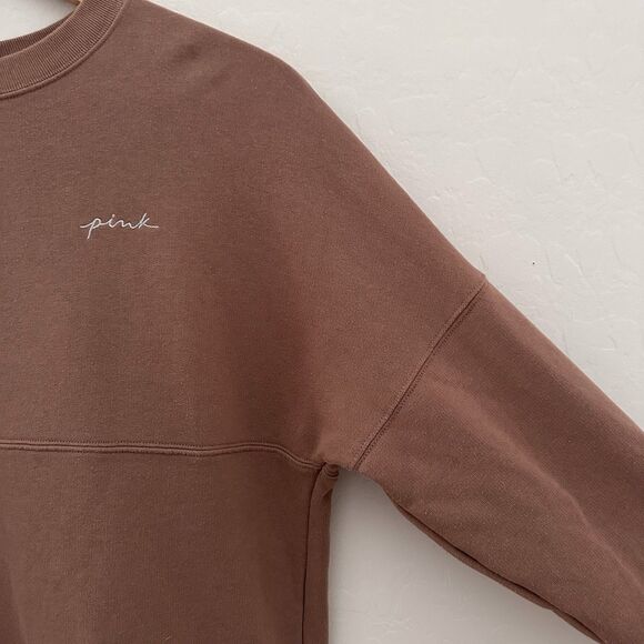 Victoria’s Secret Pullover Love Pink Embroidered Brown Beige Clay XS Oversized - Picture 6 of 10